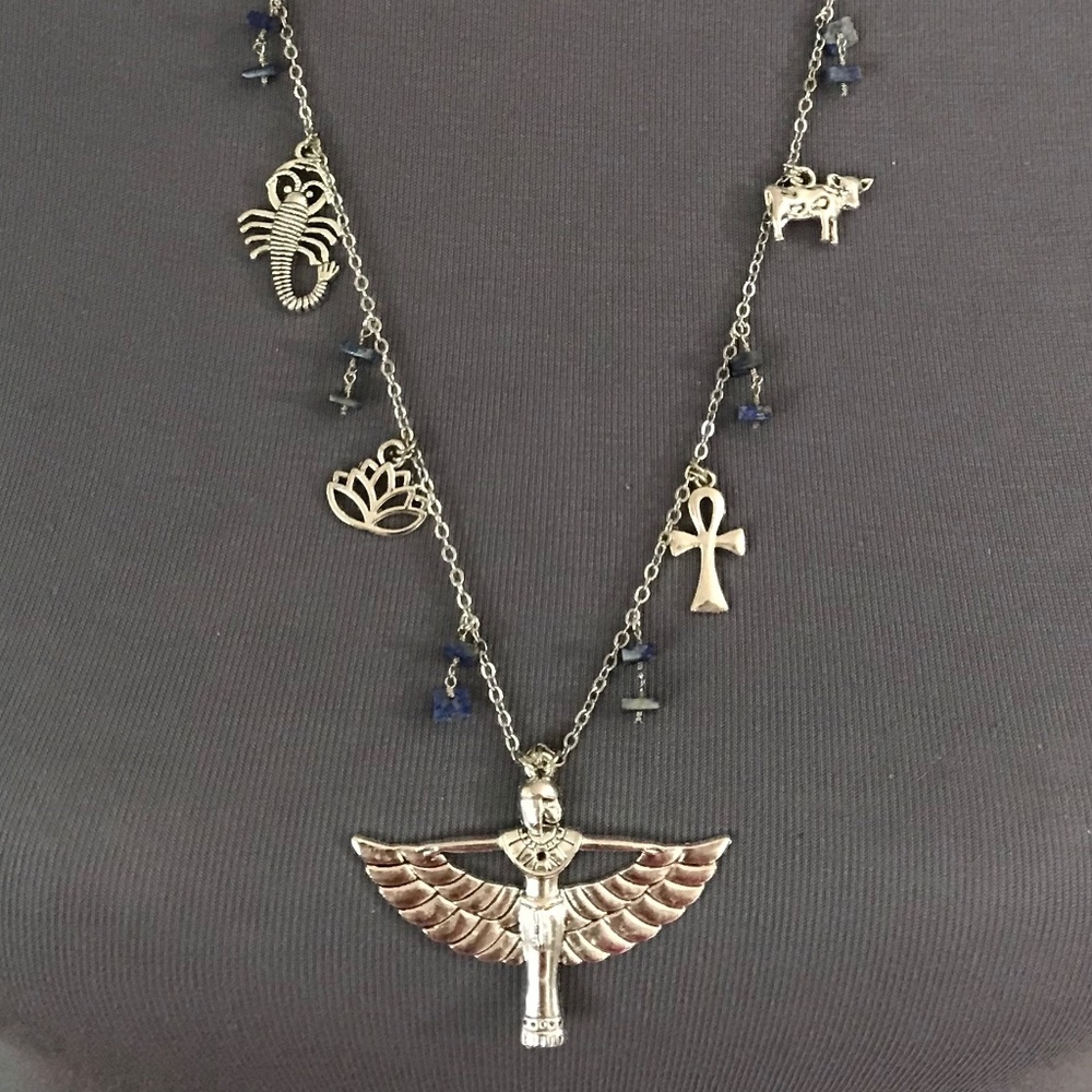 “Great Mother Isis” Goddess Egyptian Mythology Handmade Necklace, Lapis Lazuli - Picture 8 of 15